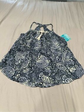 Women's Navy Paisley Halter Camisole with Tie Front